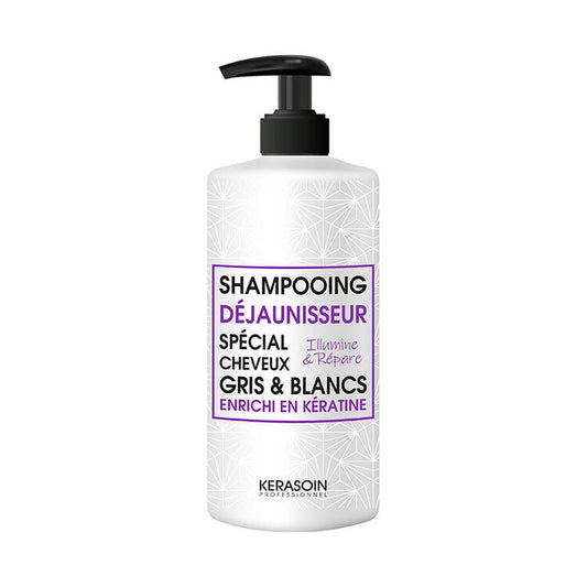 SHAMPOOING DÉJAUNISSEUR ENRICHI EN KÉRATINE - SPÉCIAL CHEVEUX GRIS ET BLANCS ILLUMINE ET RÉPARE - 500ML