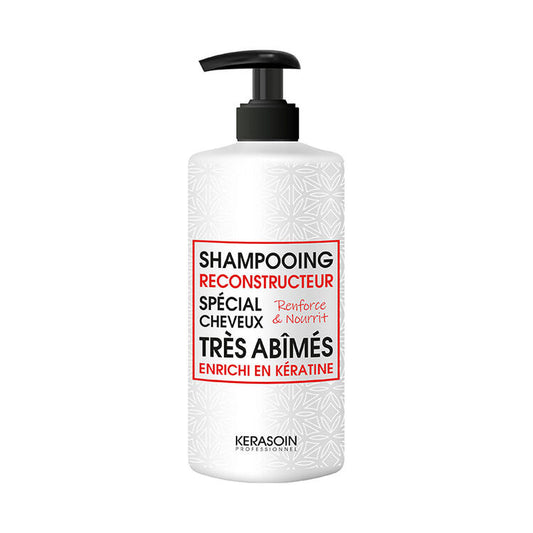 SHAMPOOING RECONSTRUCTEUR ENRICHI EN KÉRATINE - SPÉCIAL CHEVEUX TRÈS ABÎMÉS RENFORCE ET NOURRIT - 500ML OU 1L