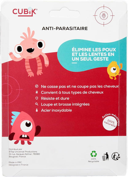 PEIGNE ANTI-POUX AVEC LOUPE ET BROSSE DE NETTOYAGE KIT 3 EN 1