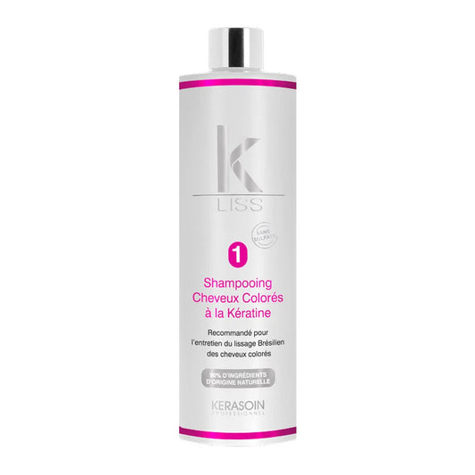SHAMPOOING SANS SULFATE POUR CHEVEUX COLORÉS À LA KÉRATINE - RECOMMANDÉ POUR L'ENTRETIEN DU LISSAGE BRÉSILIEN DES CHEVEUX COLORÉS - K-LISS - 400ML